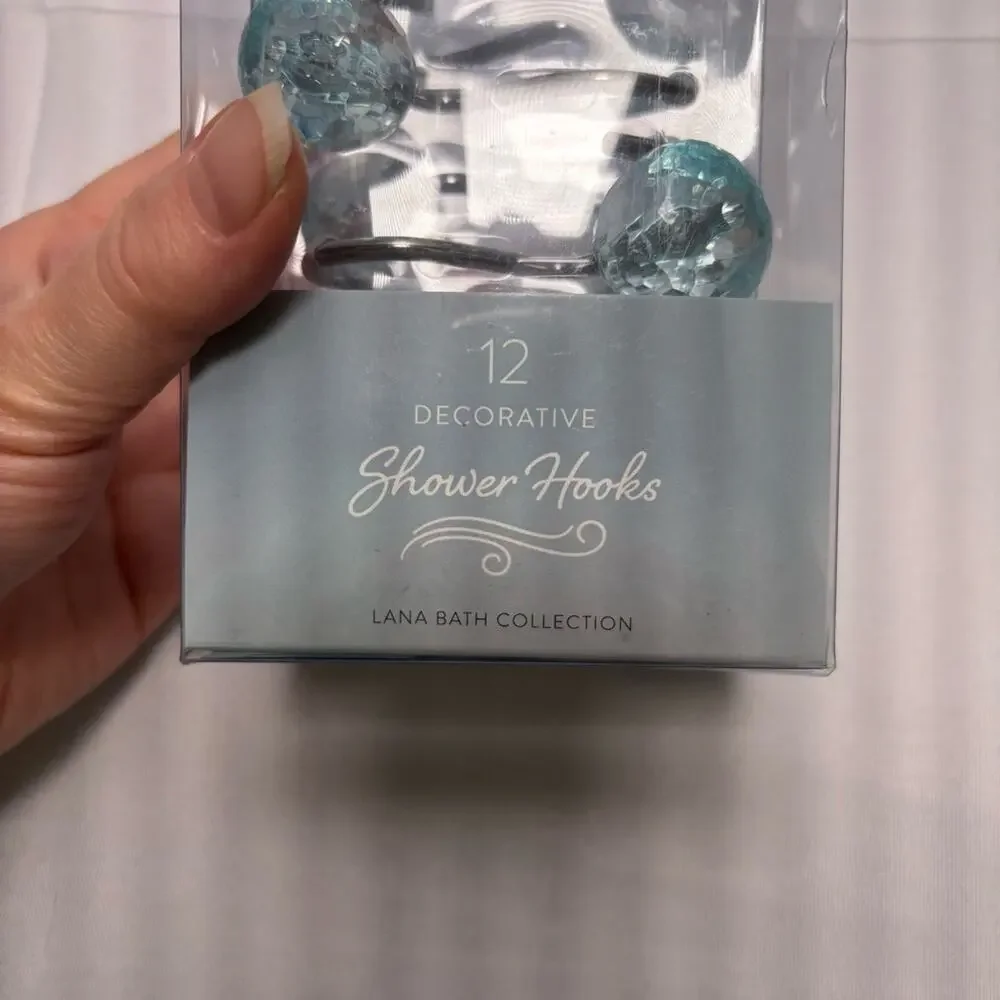 Decorative Shower Hooks with Blue Accents
